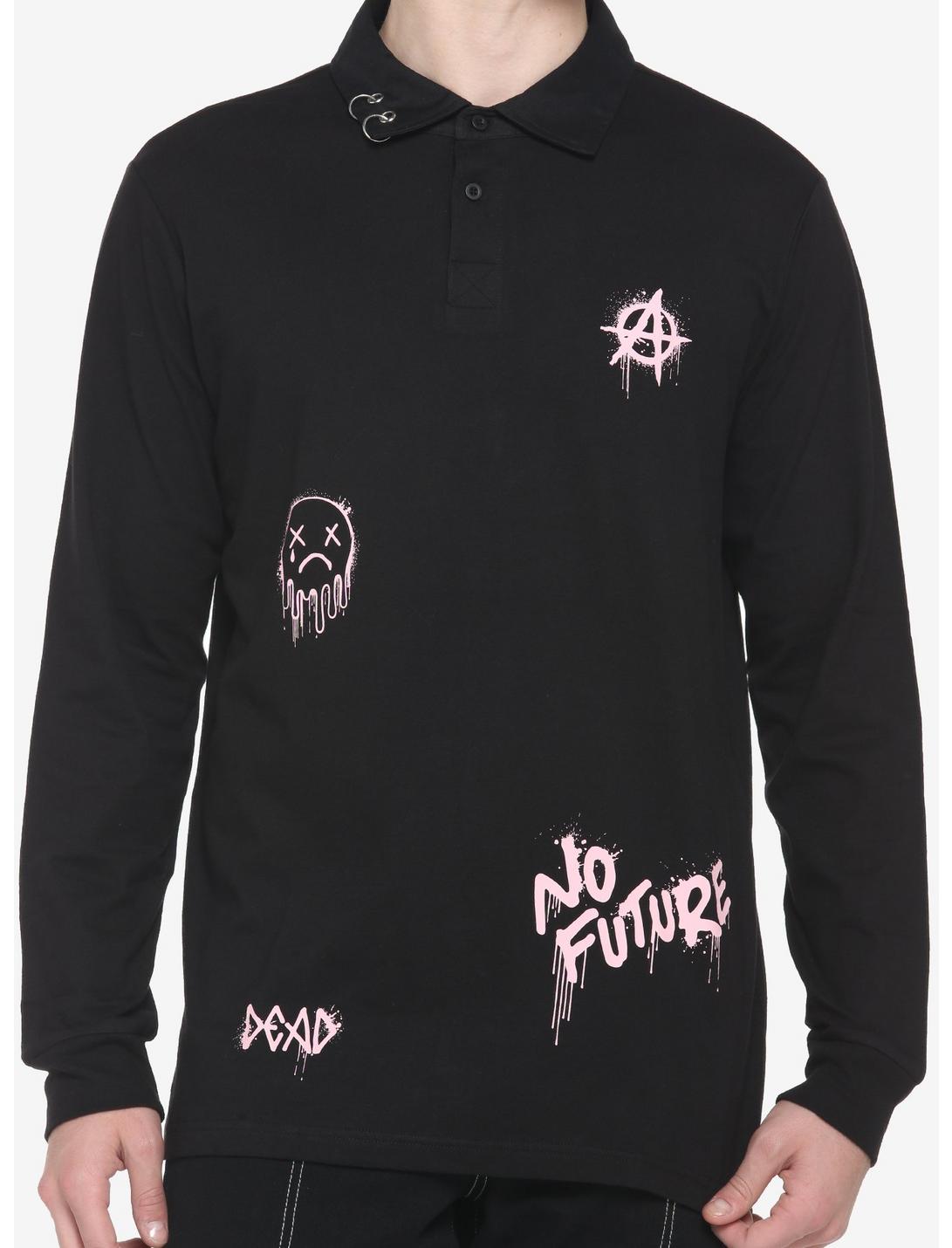 Black & Pink Punk Symbols Polo Long-Sleeve T-Shirt, PINK, hi-res