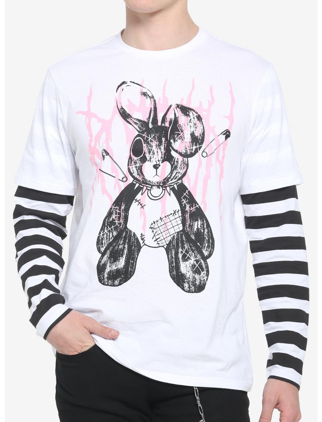 Black & White Stripe Bunny Twofer Long-Sleeve T-Shirt, BLACK, hi-res