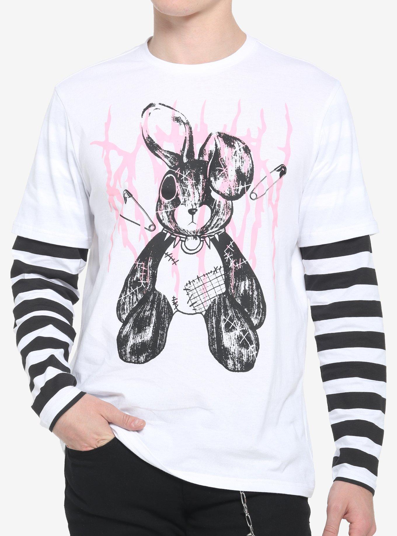 Black & White Stripe Bunny Twofer Long-Sleeve T-Shirt, BLACK, hi-res