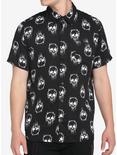Flame Skull Woven Button-Up, BLACK, hi-res