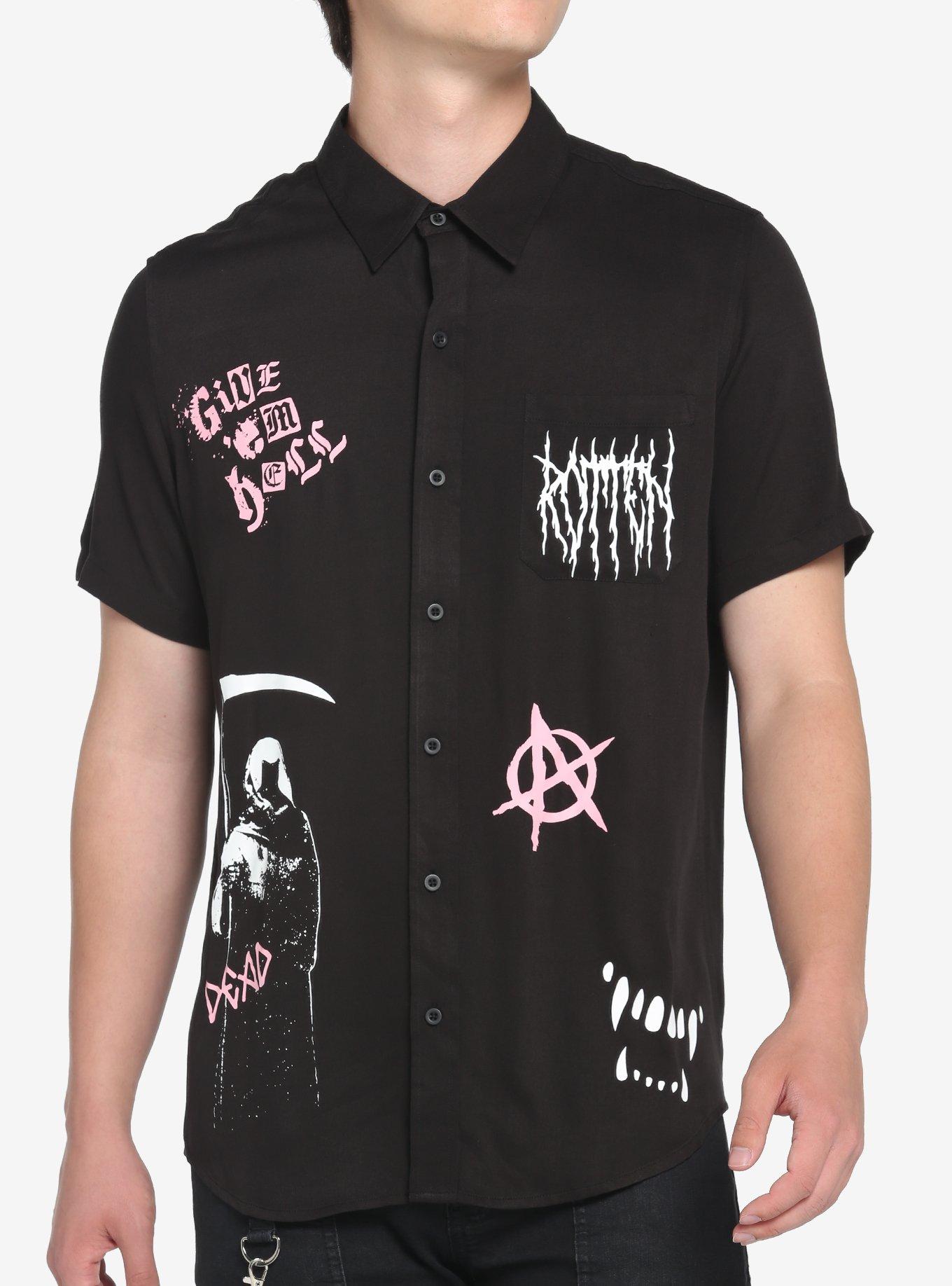 ★BLACKUP★ [Concern PICK] Perfec Button Up Net Hobo L (Perf EPTM Black Short Sleeve Button Up Shirt | Zumiez