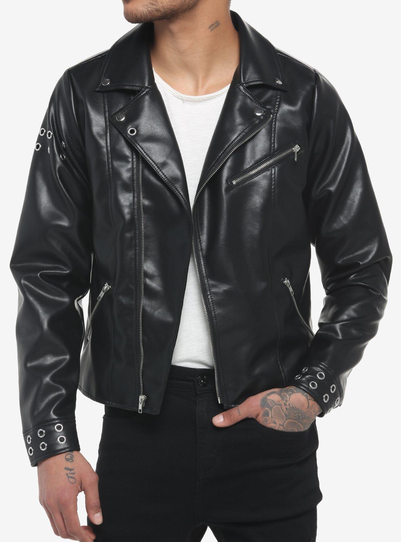 Black Grommets Motorcycle Jacket, BLACK, hi-res