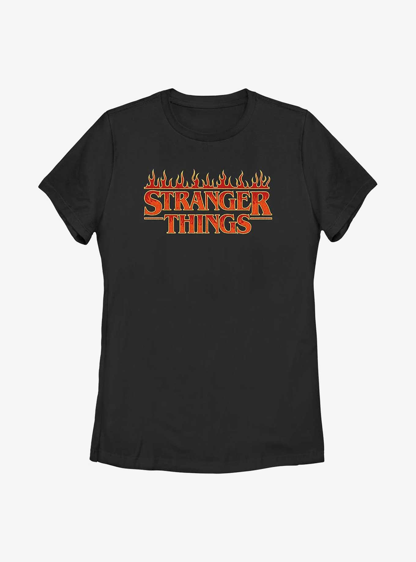 Stranger Things Flaming Logo Womens T-Shirt, BLACK, hi-res