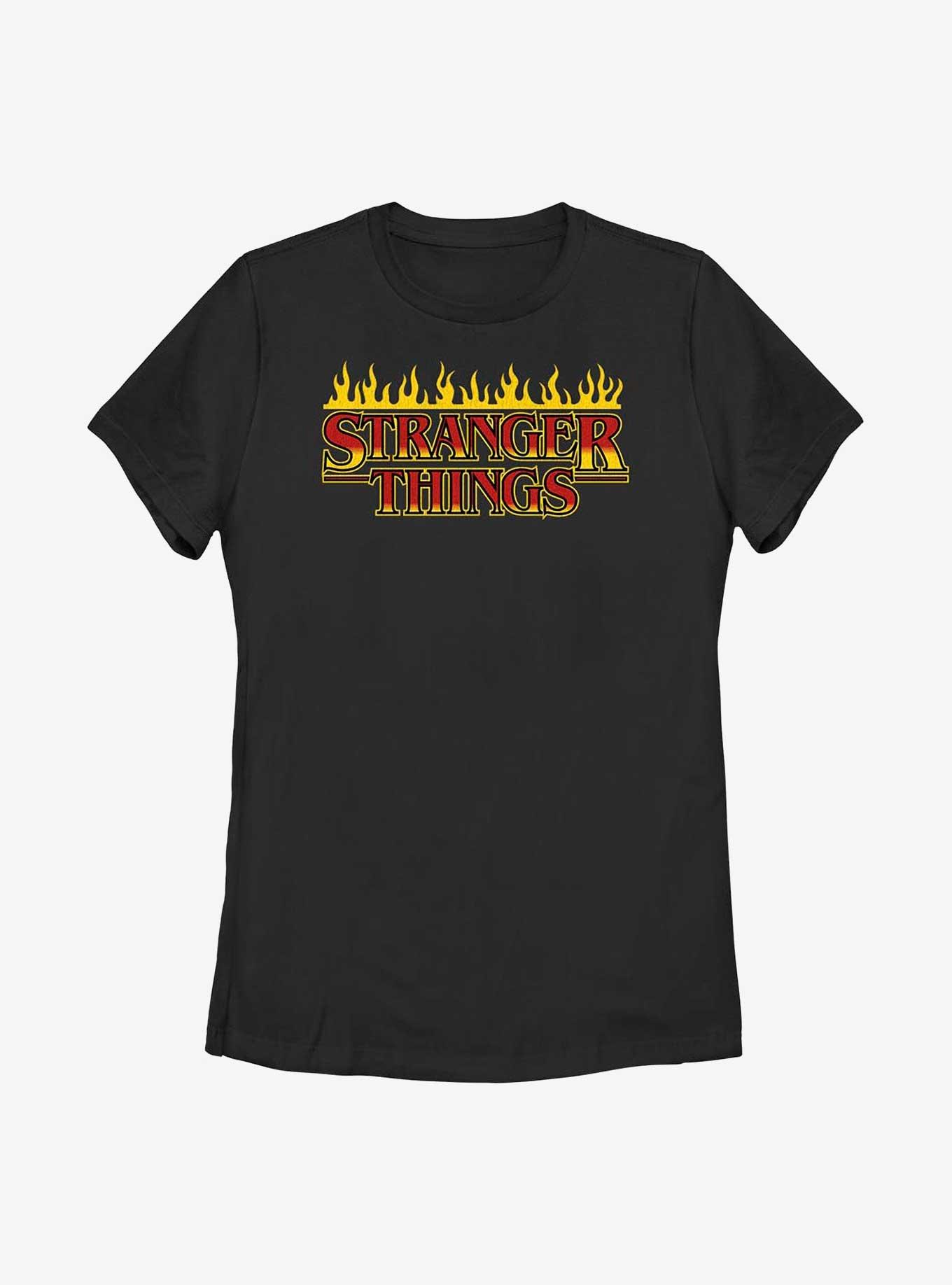 Stranger Things Flaming Logo Womens T-Shirt, BLACK, hi-res