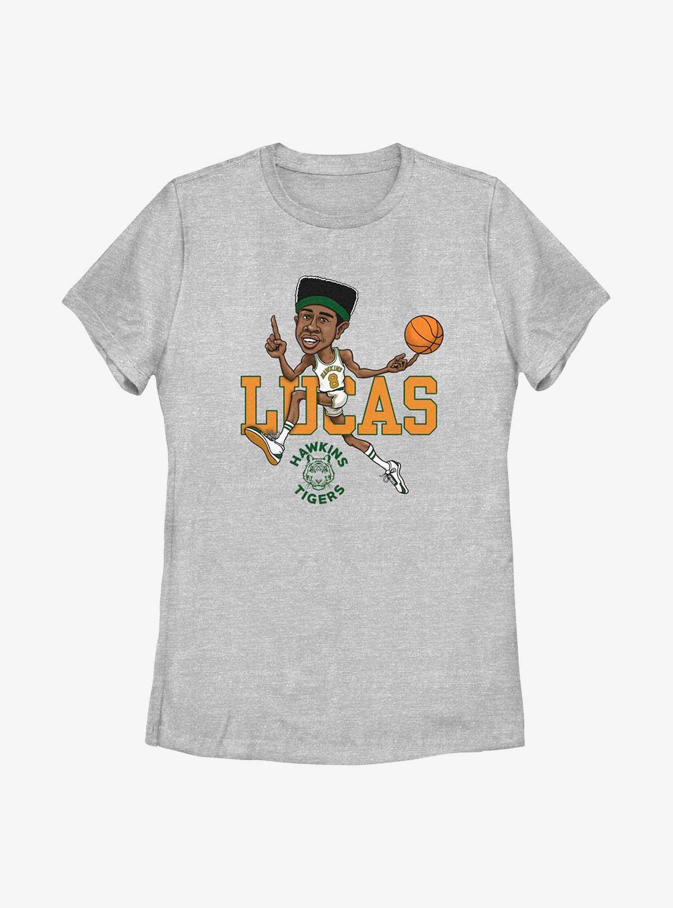 Stranger Things Lucas Hawkins Tiger Basketball Womens T-Shirt, ATH HTR, hi-res