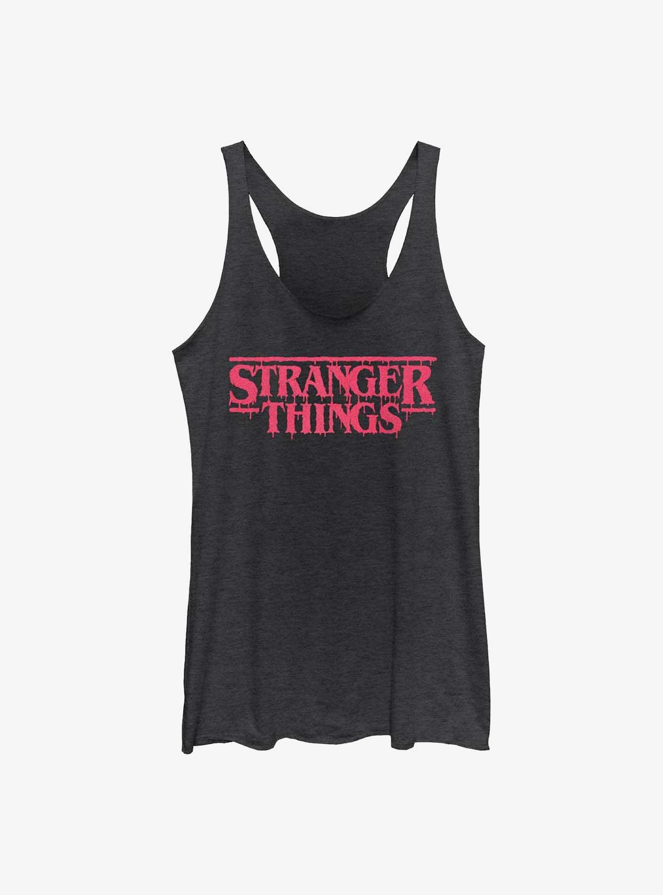 Stranger Things Halftone Drip Logo Womens Tank Top, BLK HTR, hi-res