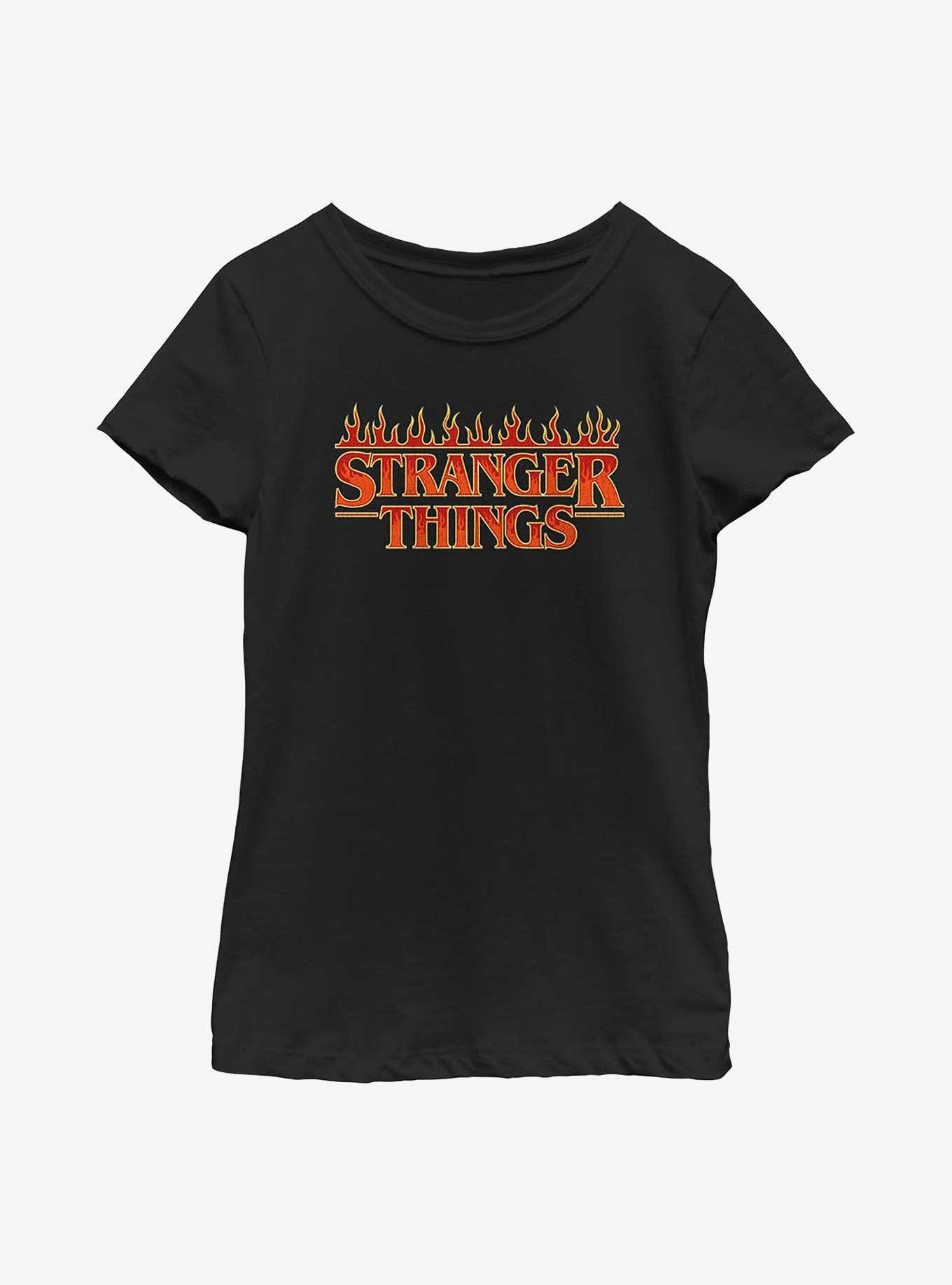 Stranger Things Flaming Logo Youth Girls T-Shirt, BLACK, hi-res