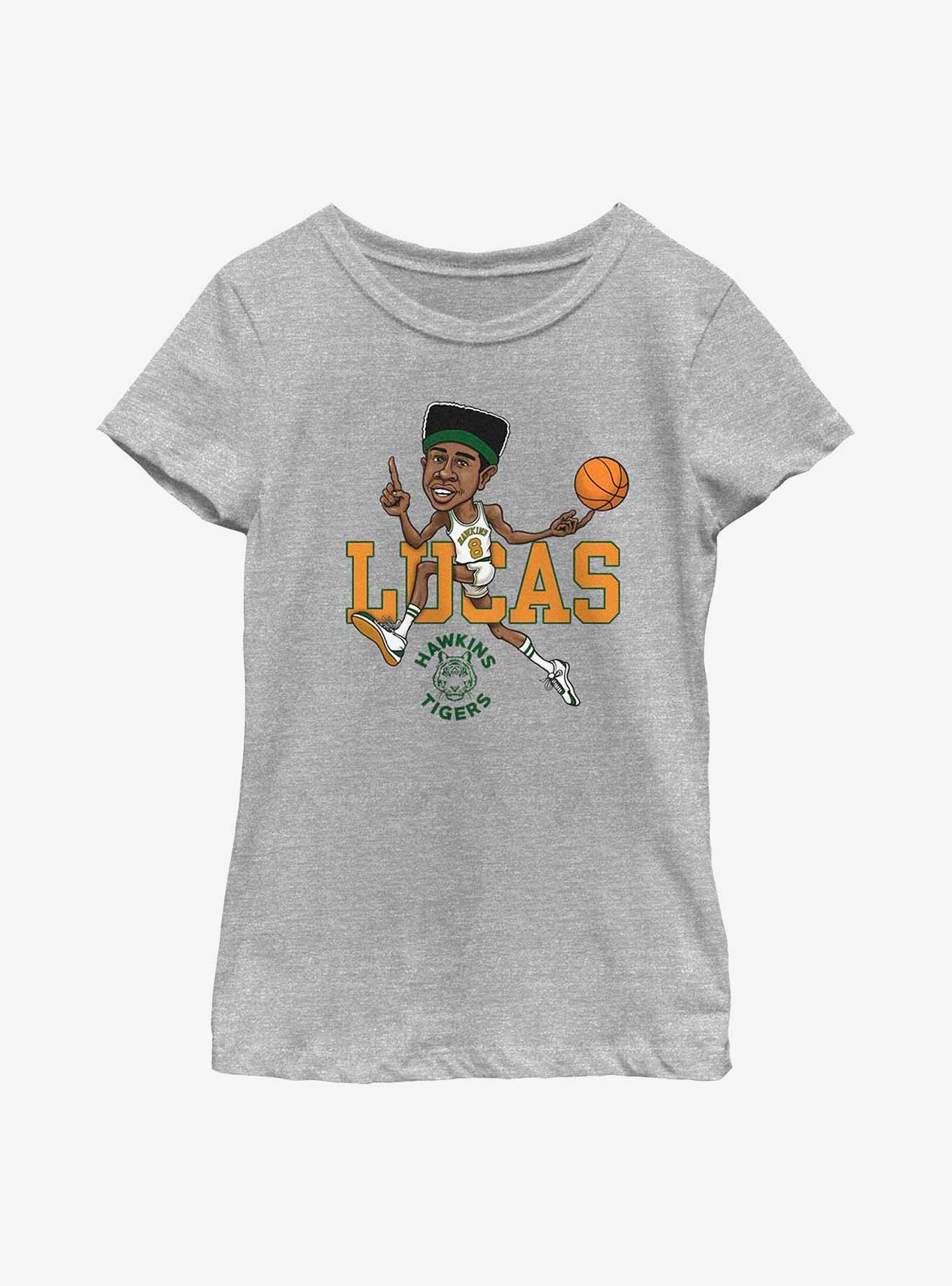 Stranger Things Lucas Hawkins Tiger Basketball Youth Girls T-Shirt, ATH HTR, hi-res