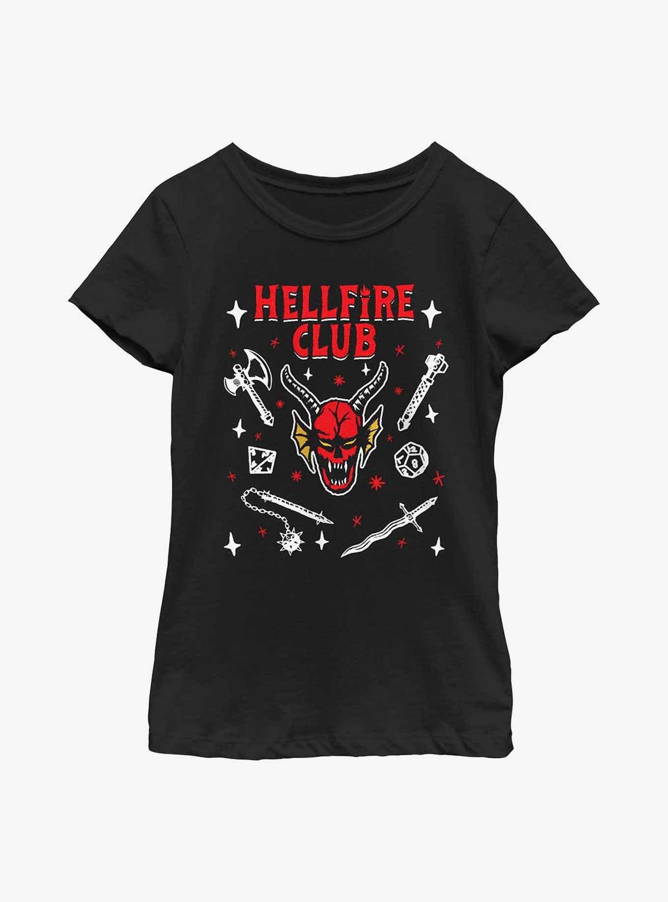 Stranger Things Textbook Hellfire Club Youth Girls T-Shirt, BLACK, hi-res