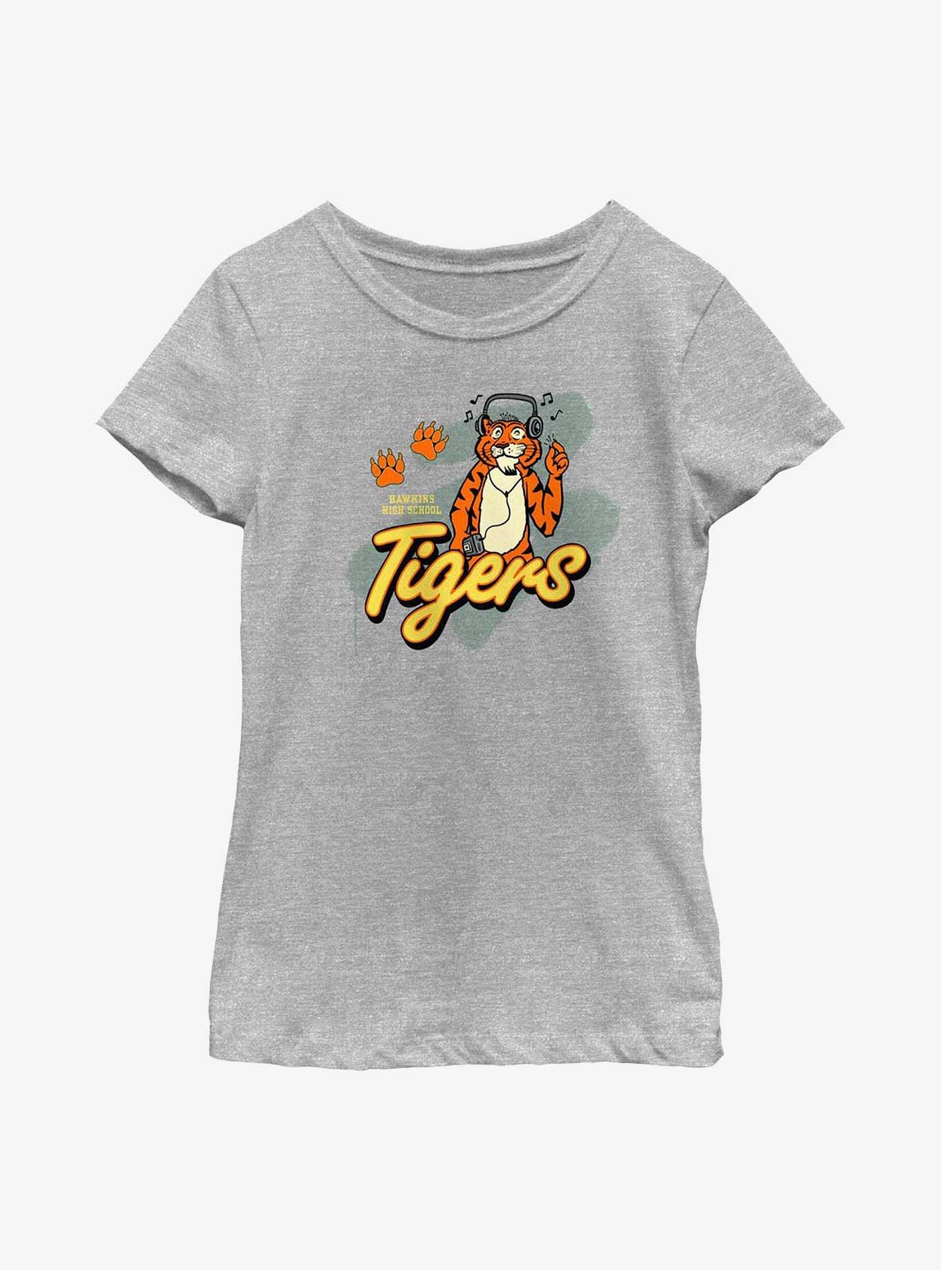 Stranger Things Tigers Hawkins High School Youth Girls T-Shirt, ATH HTR, hi-res