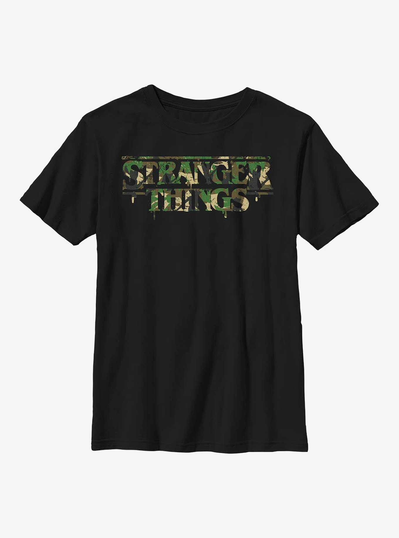 Stranger Things Camo Logo Youth T-Shirt, BLACK, hi-res