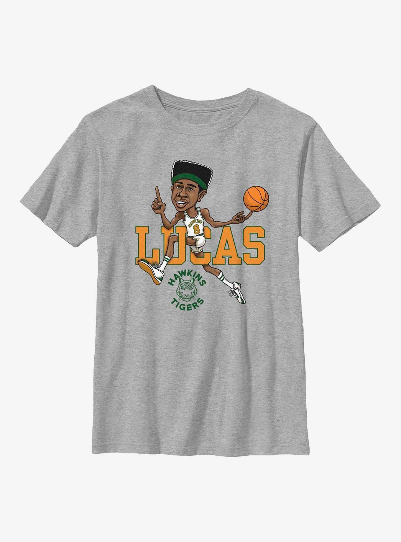 Stranger Things Lucas Hawkins Tiger Basketball Youth T-Shirt, ATH HTR, hi-res