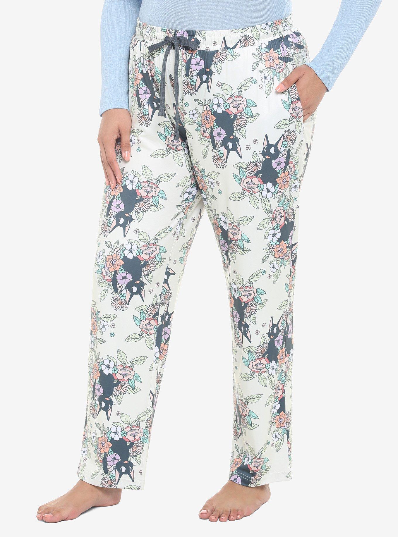 Her Universe Studio Ghibli Kiki's Delivery Service Jiji Floral Pajama Pants Plus Size, MULTI, hi-res