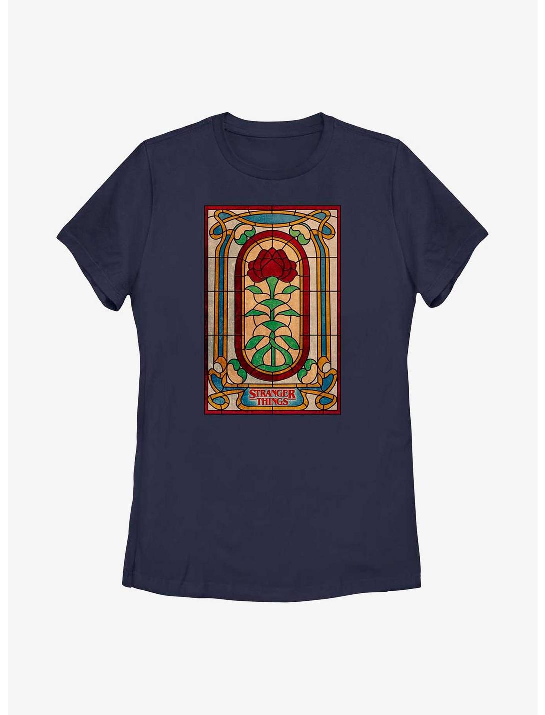 Stranger Things Rose Stained Glass Womens T-Shirt, NAVY, hi-res