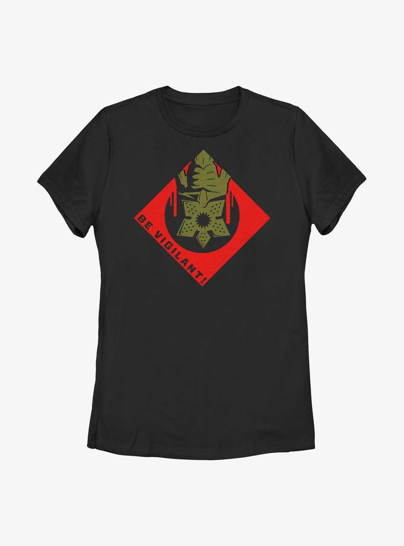 Stranger Things Be Vigilant Demogorgon Badge Womens T-Shirt, , hi-res