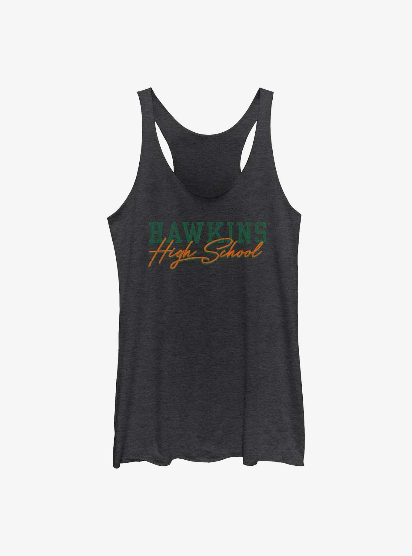 Stranger Things Hawkins High School Text Womens Tank Top, BLK HTR, hi-res