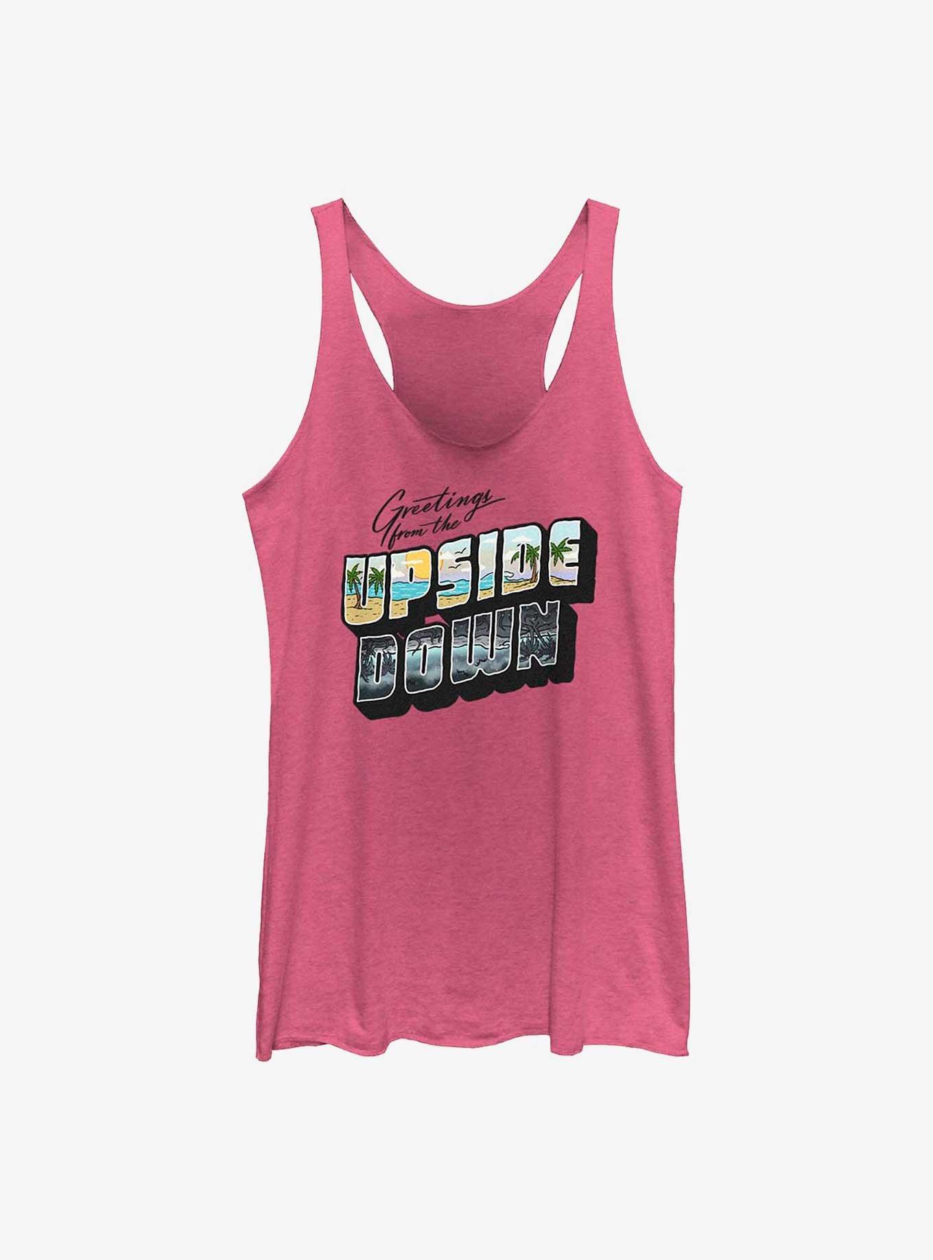 Stranger Things Upside Down Postcard Womens Tank Top, PINK HTR, hi-res