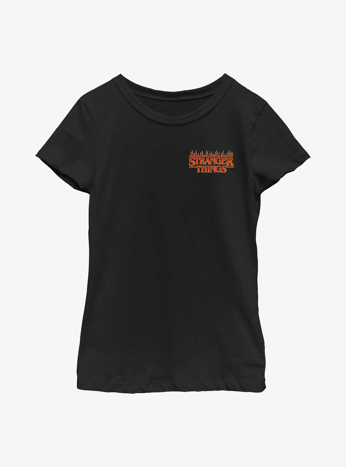 Stranger Things Fire Logo Youth Girls T-Shirt, BLACK, hi-res