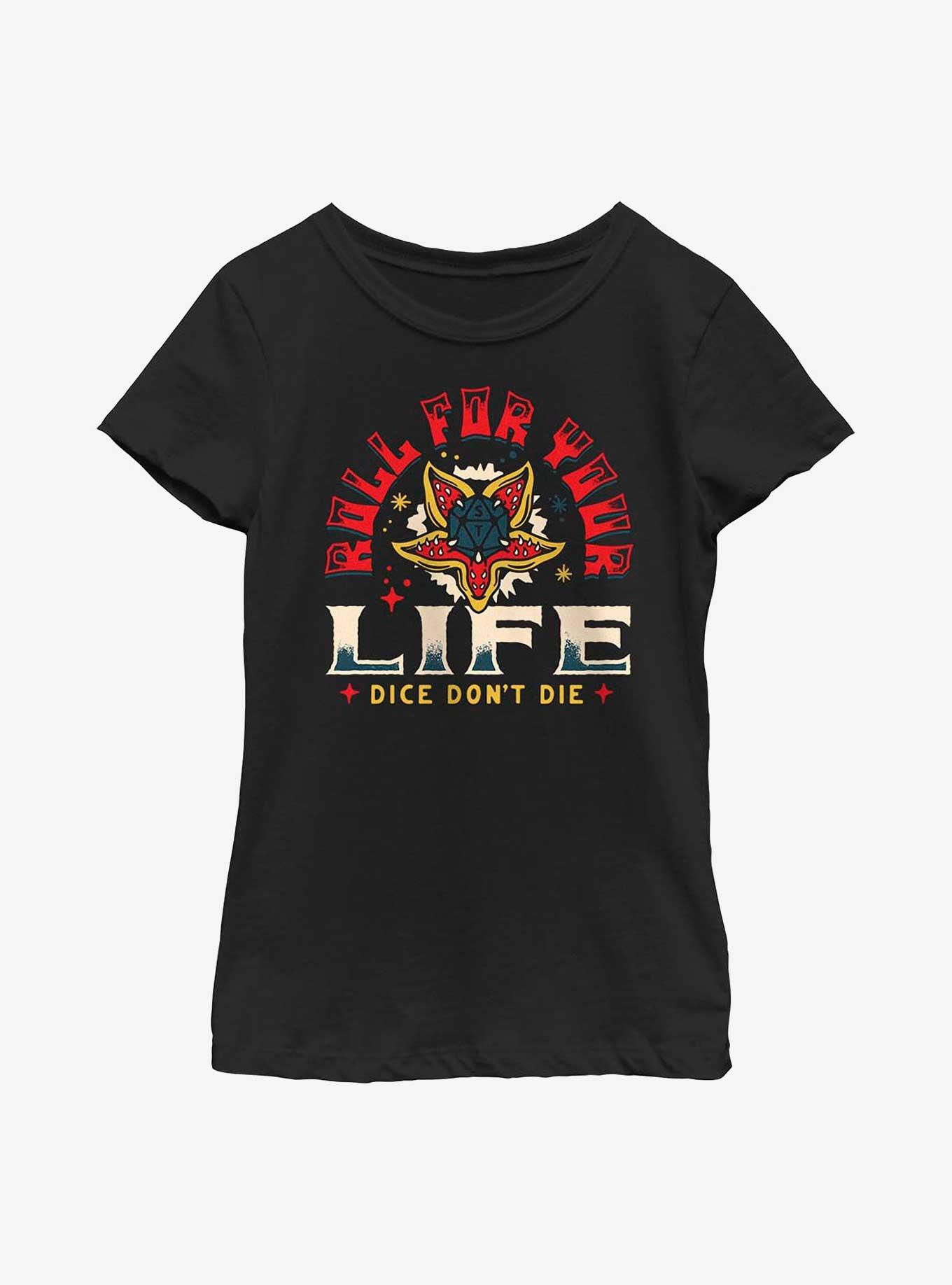 Stranger Things Rolld For Your Life Youth Girls T-Shirt, BLACK, hi-res