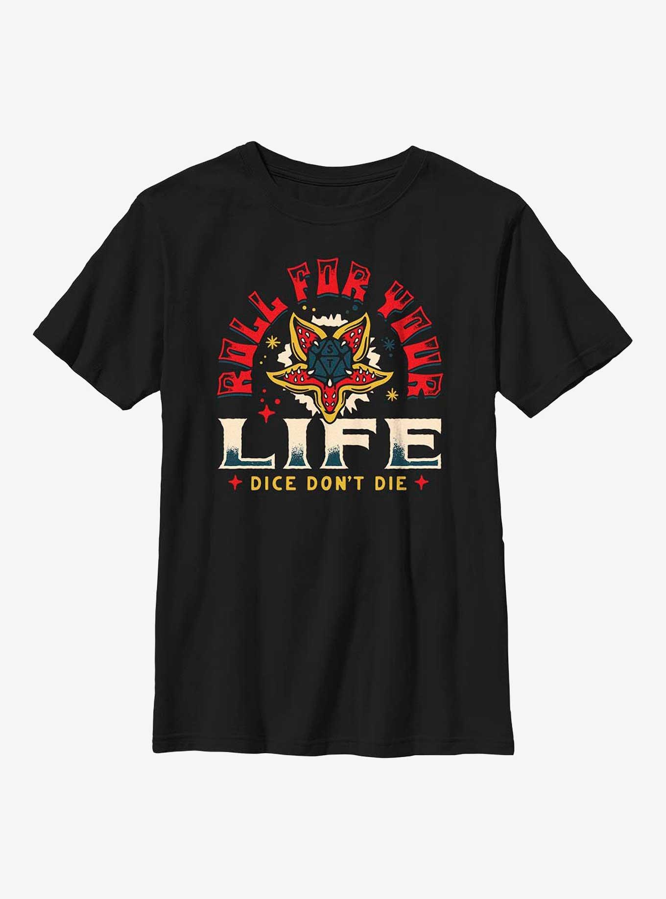 Stranger Things Rolld For Your Life Youth T-Shirt, BLACK, hi-res