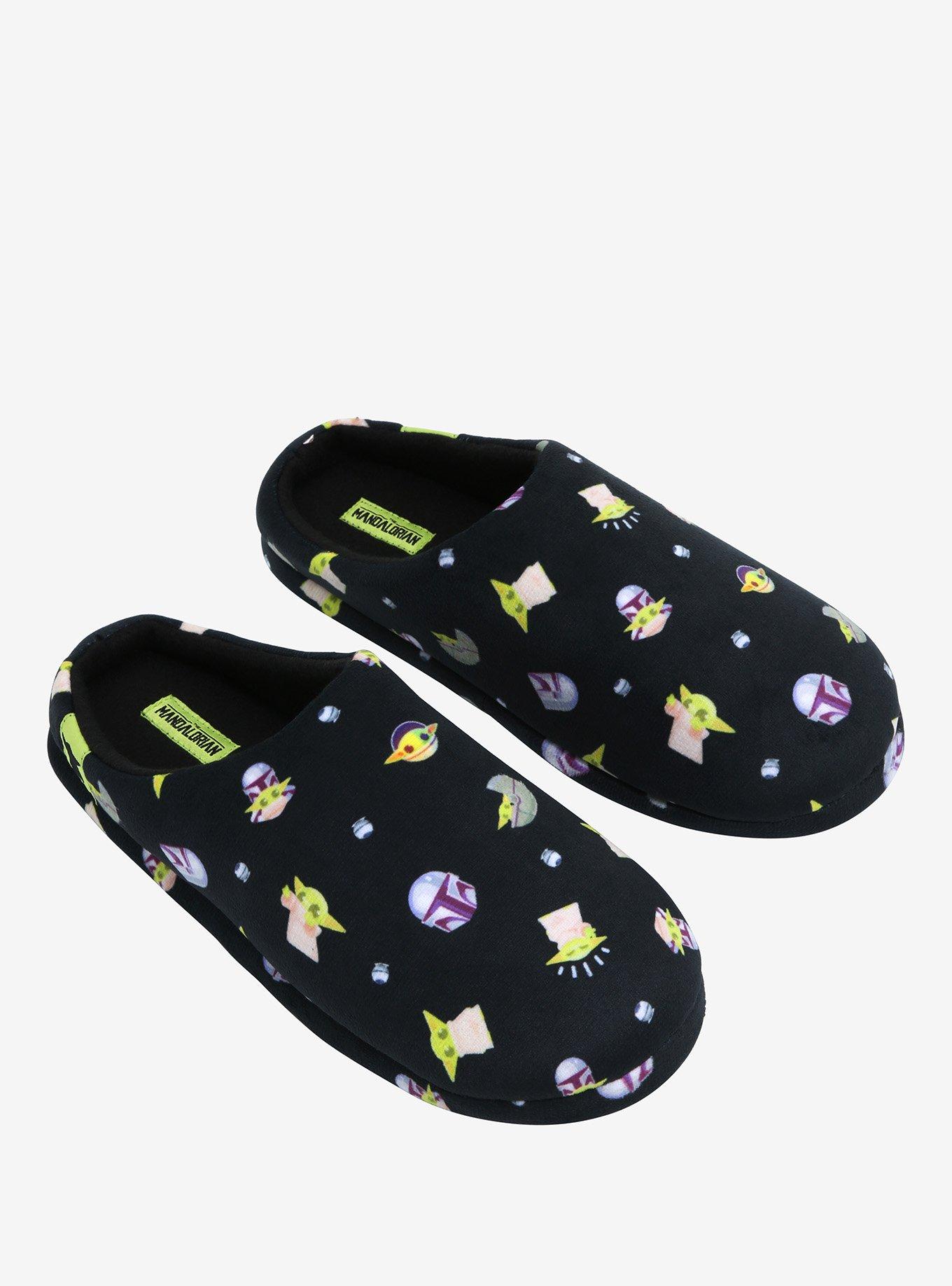 Star Wars The Mandalorian Chibi Grogu & Mando Allover Print Slippers, BLACK, hi-res