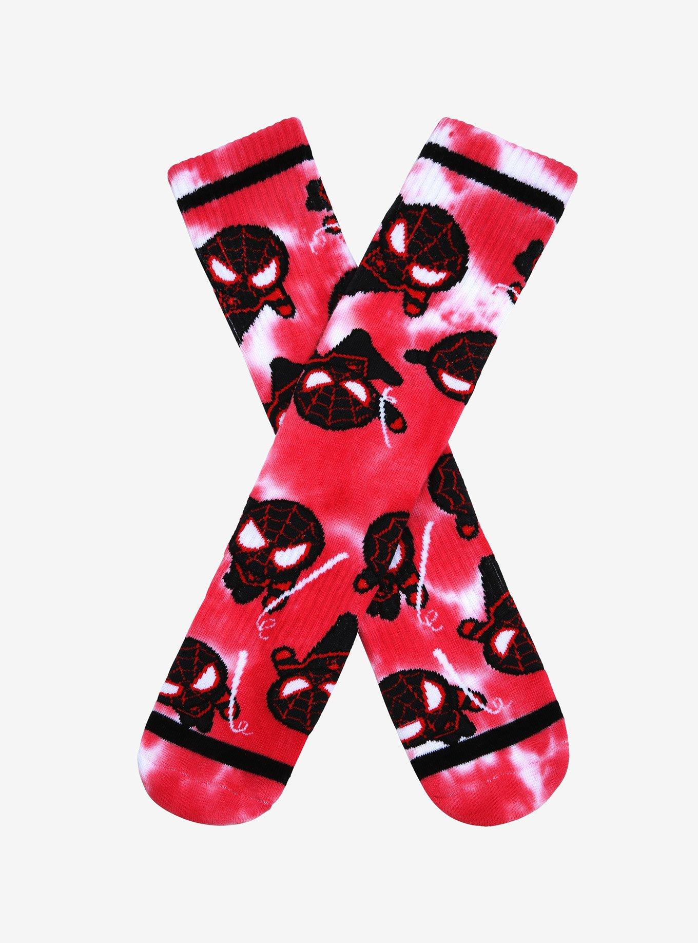 Marvel Spider-Man Miles Morales Chibi Allover Print Tie-Dye Crew Socks - BoxLunch Exclusive, , hi-res