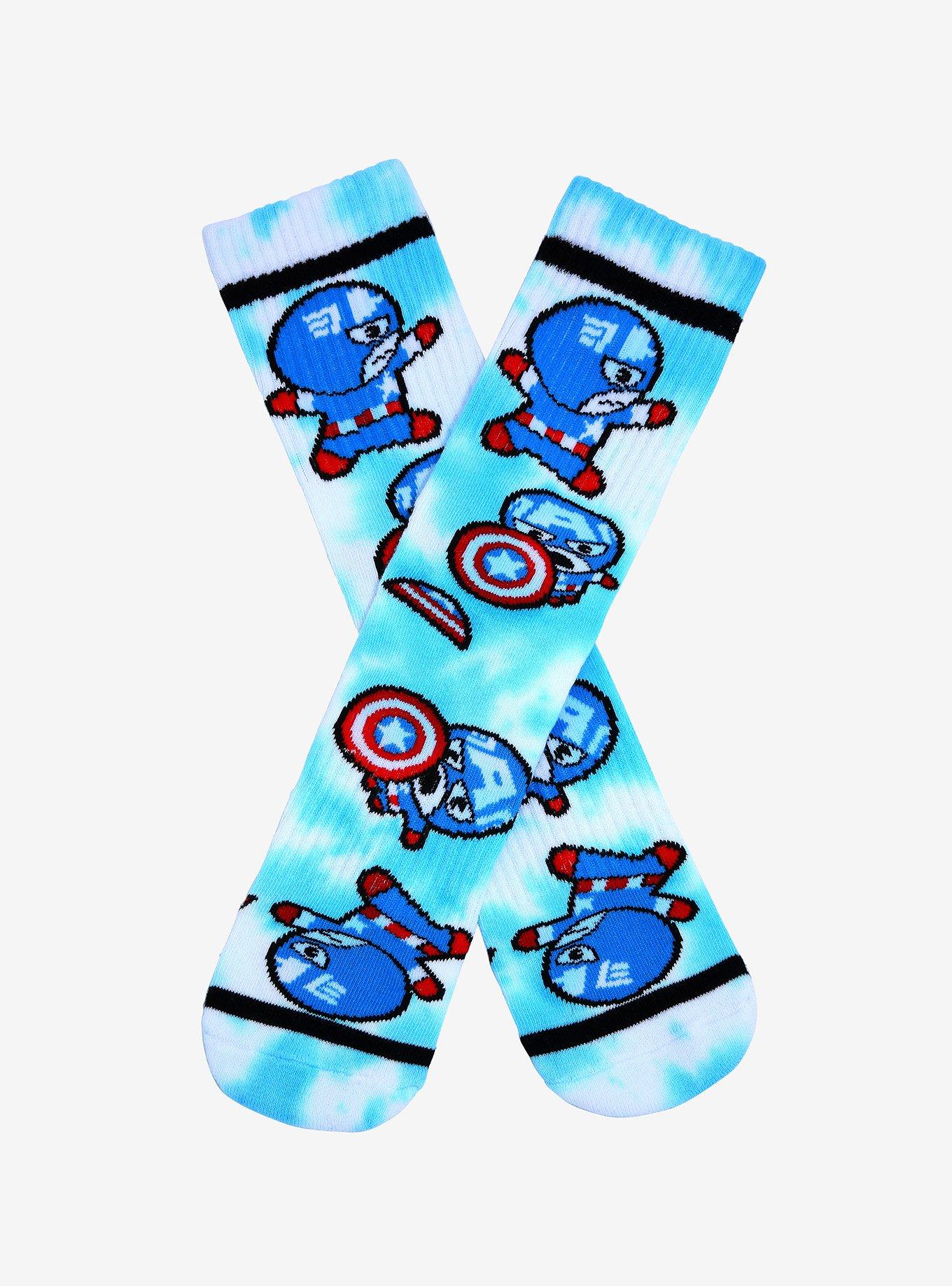 Marvel Captain America Chibi Cap Tie-Dye Crew Socks - BoxLunch Exclusive, , hi-res