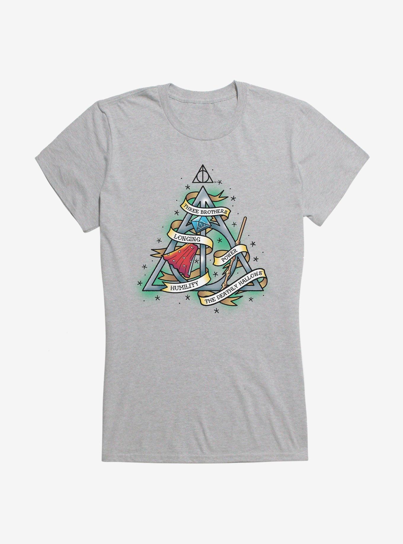 Harry Potter Deathly Hallows Tattoo Graphic Girls T-Shirt, HEATHER, hi-res