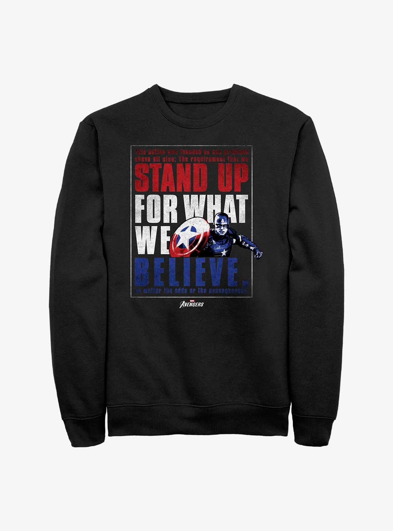 Marvel Captain America Stand Up For What We Believe Sweatshirt, BLACK, hi-res view 1