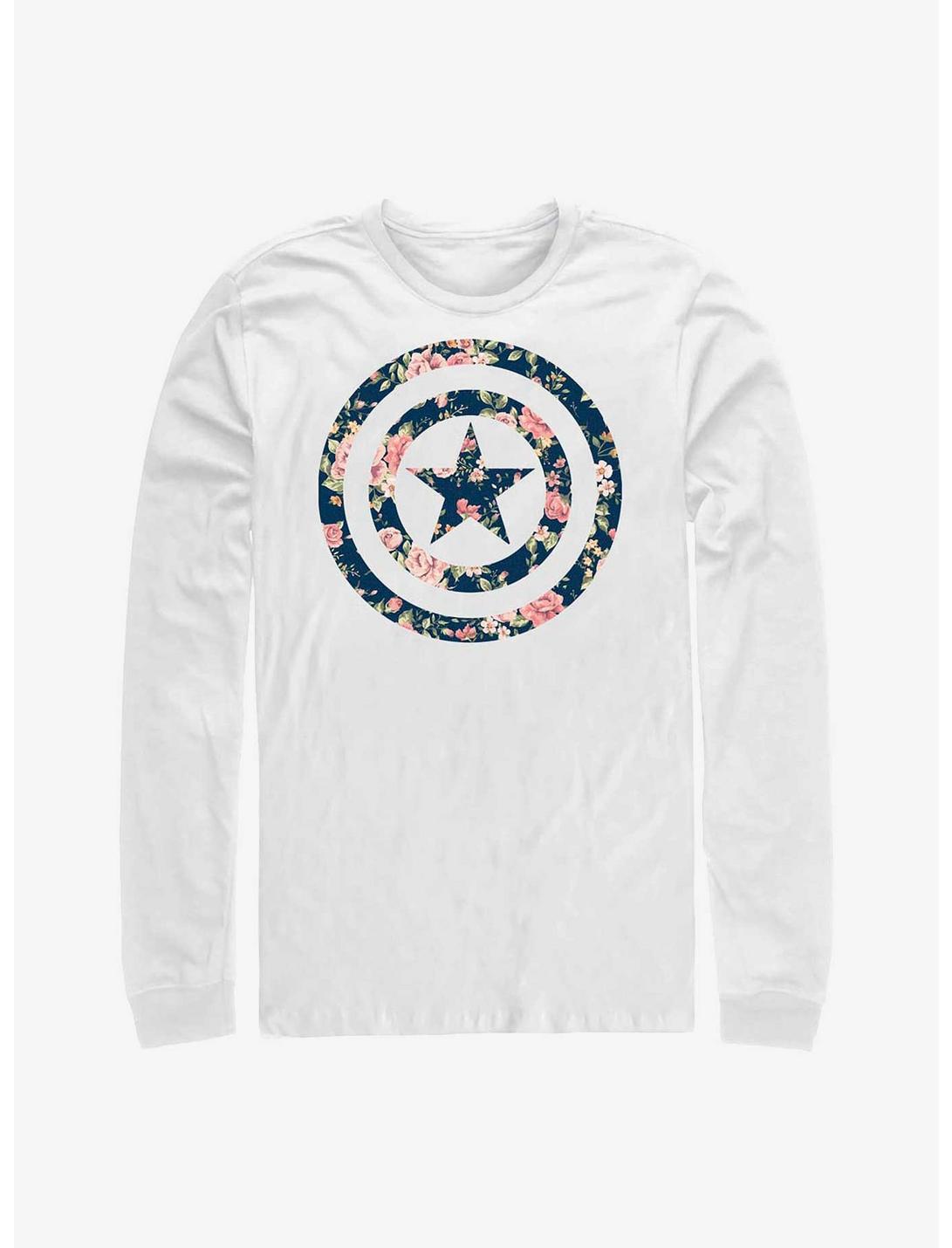 Marvel Captain America Floral Shield Long Sleeve T-Shirt, WHITE, hi-res