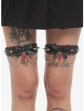 Black Lace Cross Chain Garter Set, , hi-res
