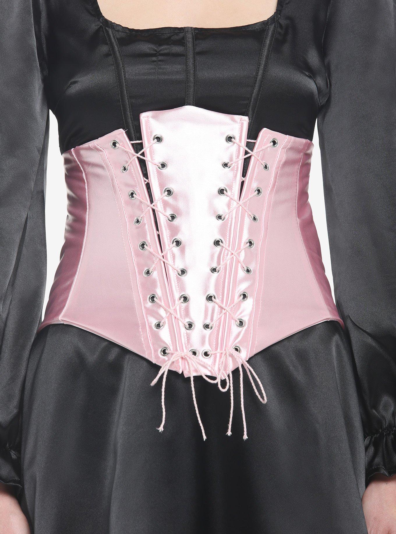 corset underbust C215 in pink satin edged with black - Boho-Chic