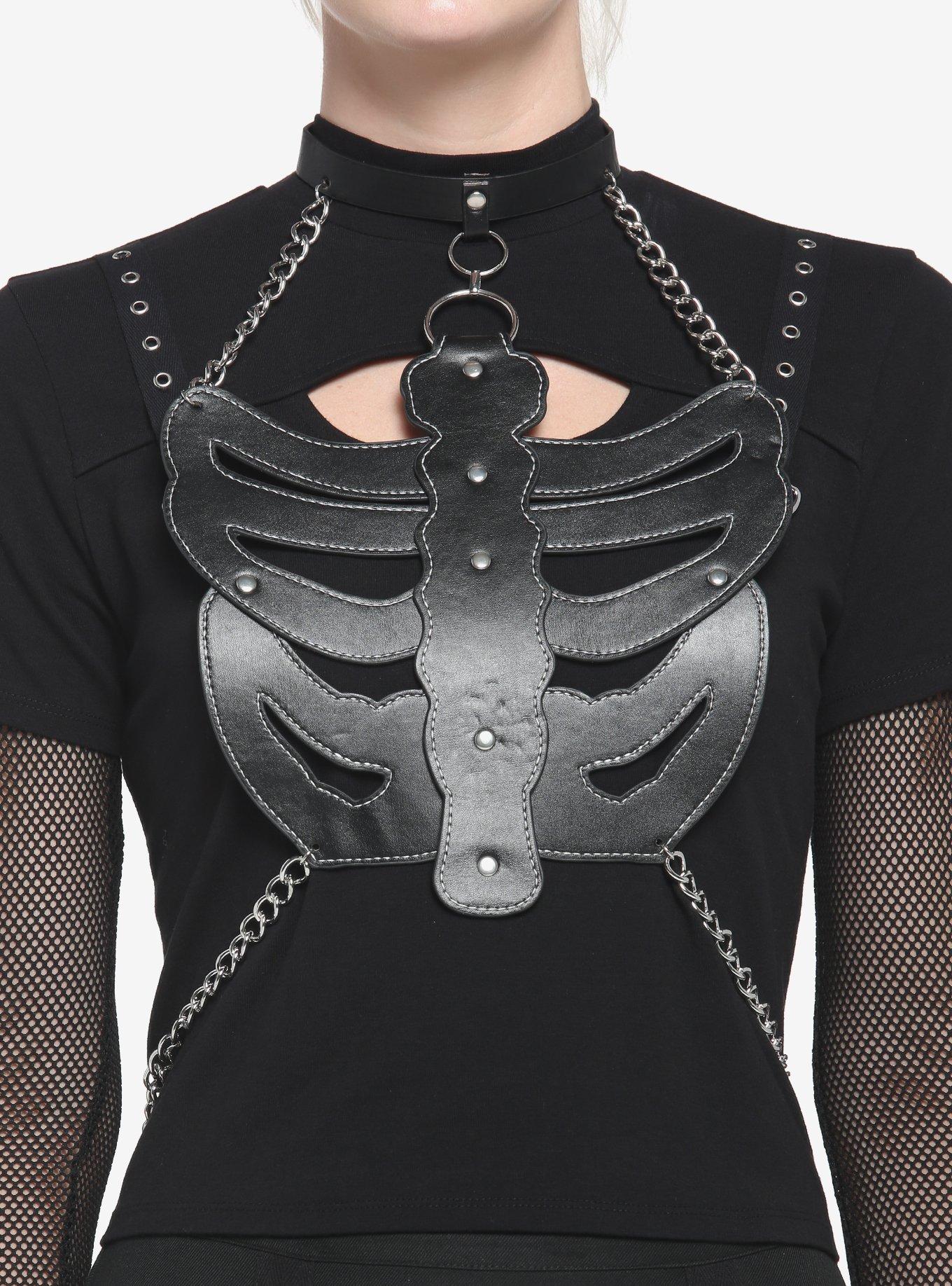 Skeleton Chain Choker Harness, BLACK, hi-res