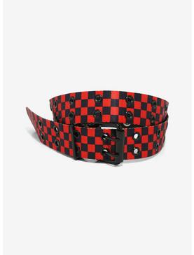 Black & Red Checkered Grommet Belt, , hi-res