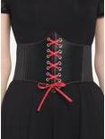 Black & Red Lace-Up Corset Belt, RED, hi-res