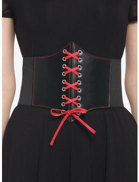 Black & Red Lace-Up Corset Belt, , hi-res