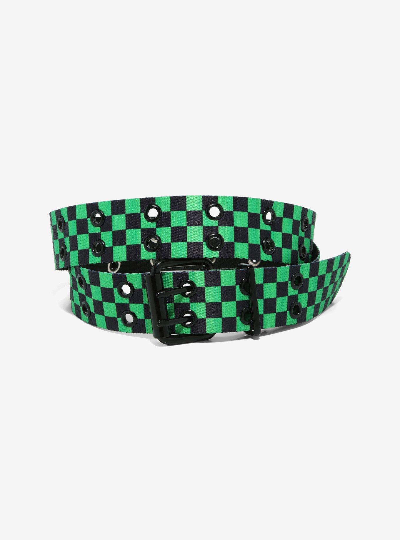 Black & Green Checker Grommet Belt | Hot Topic