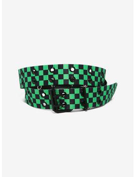 Black & Green Checker Grommet Belt, , hi-res