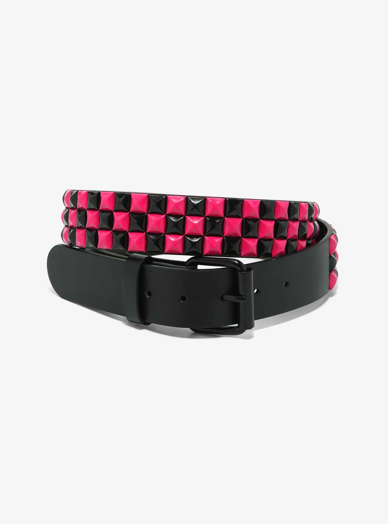 Pink & Black Three Row Pyramid Stud Belt, , hi-res