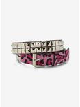 Pink Cheetah Two Row Pyramid Stud Belt, SILVER, hi-res