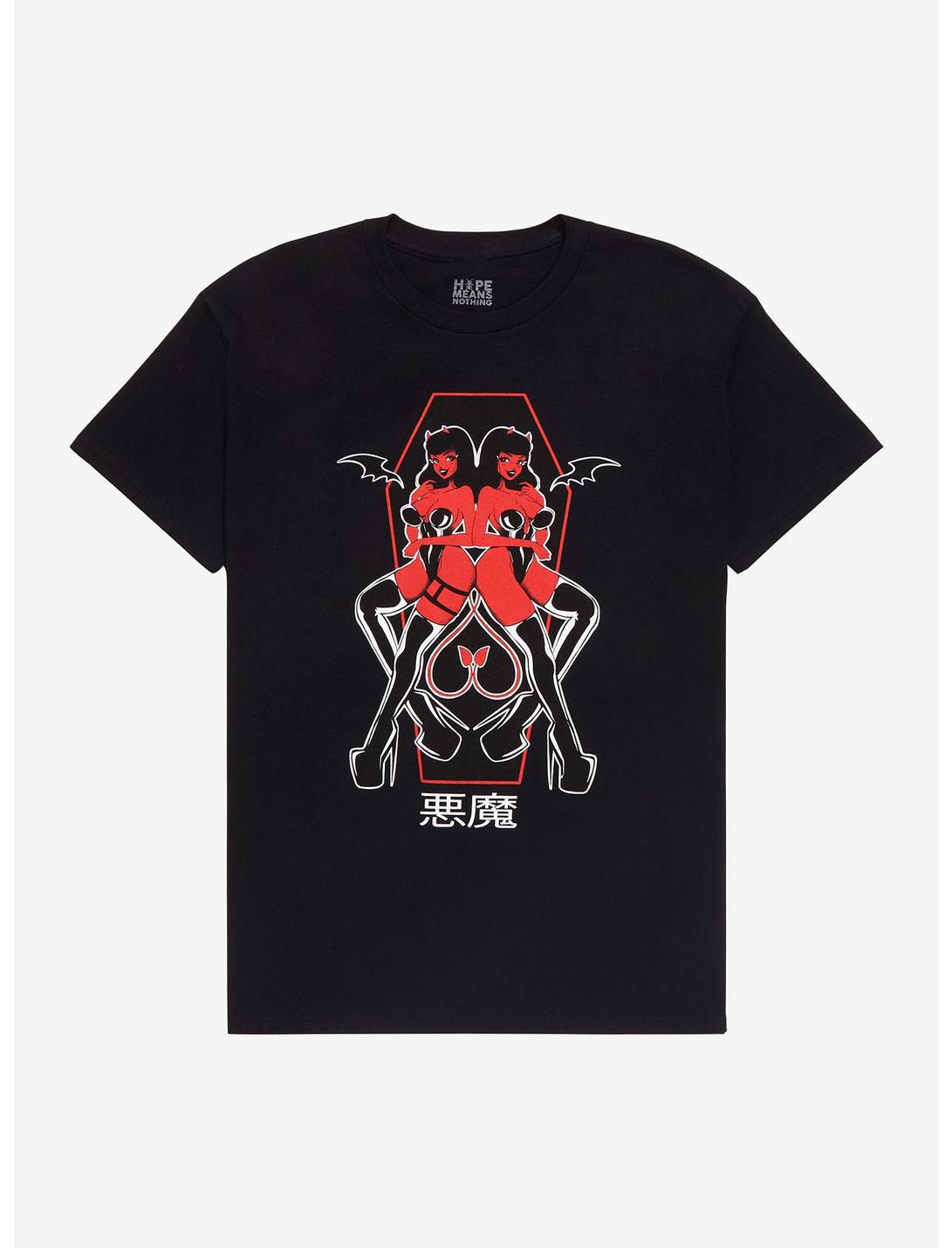 Demon Twins T-Shirt By Fauxmilk, RED, hi-res