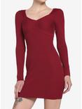 Red Ribbed Long-Sleeve Dress, RED, hi-res