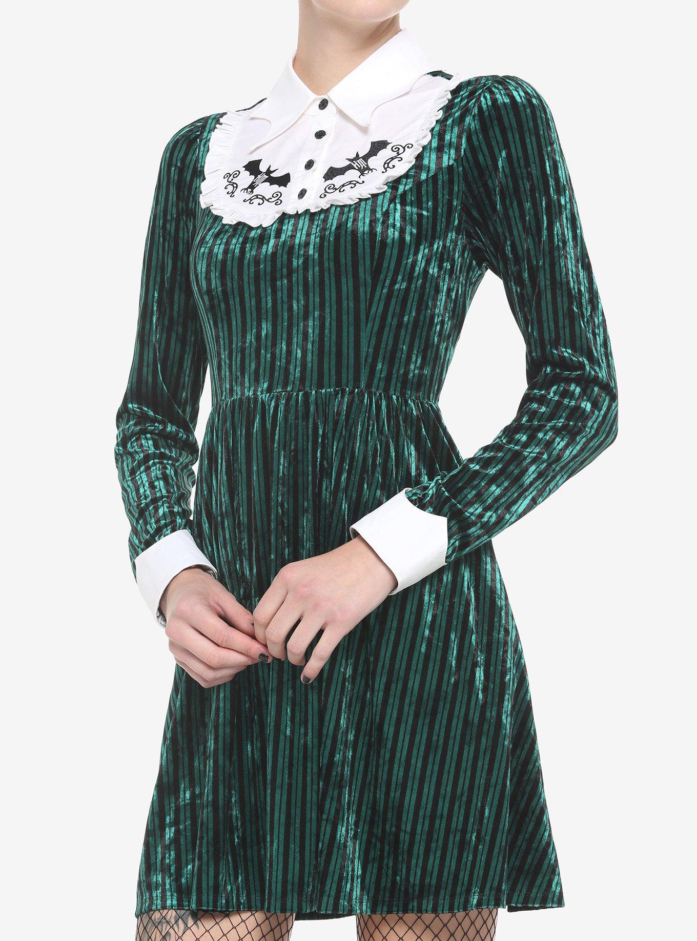 Her Universe Disney The Haunted Mansion Ghost Host Velvet Long-Sleeve Dress, GREEN  BLACK, hi-res