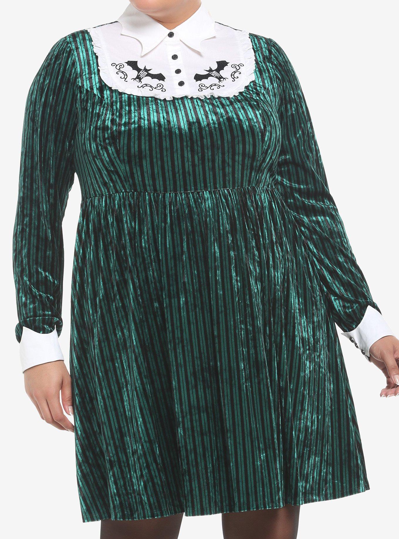 Her Universe Disney The Haunted Mansion Ghost Host Velvet Long-Sleeve Dress Plus Size, GREEN  BLACK, hi-res