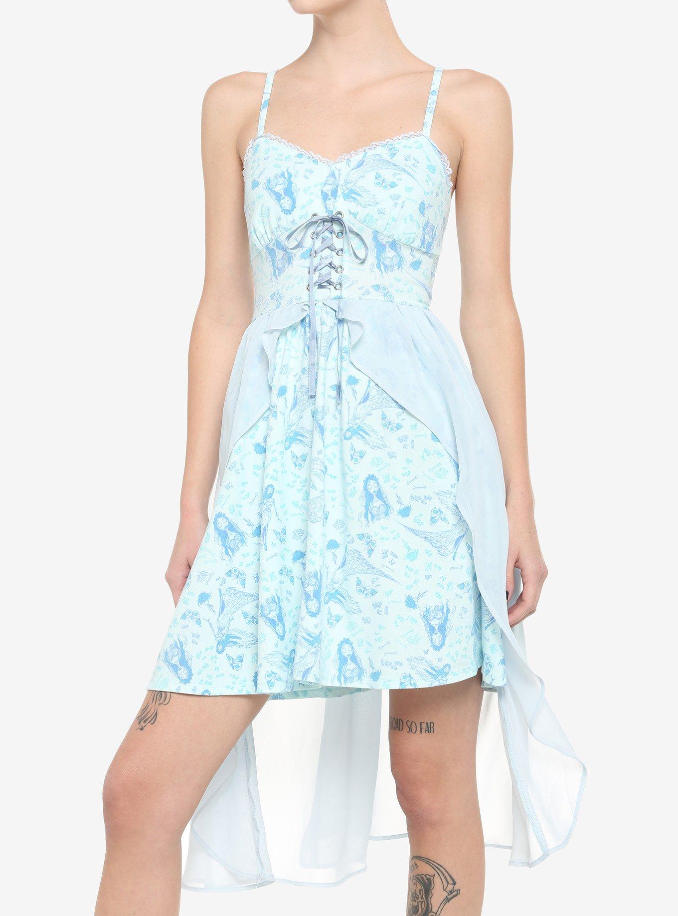 Corpse Bride Emily Flowy Lace-Up Cami Dress, BLUE, hi-res