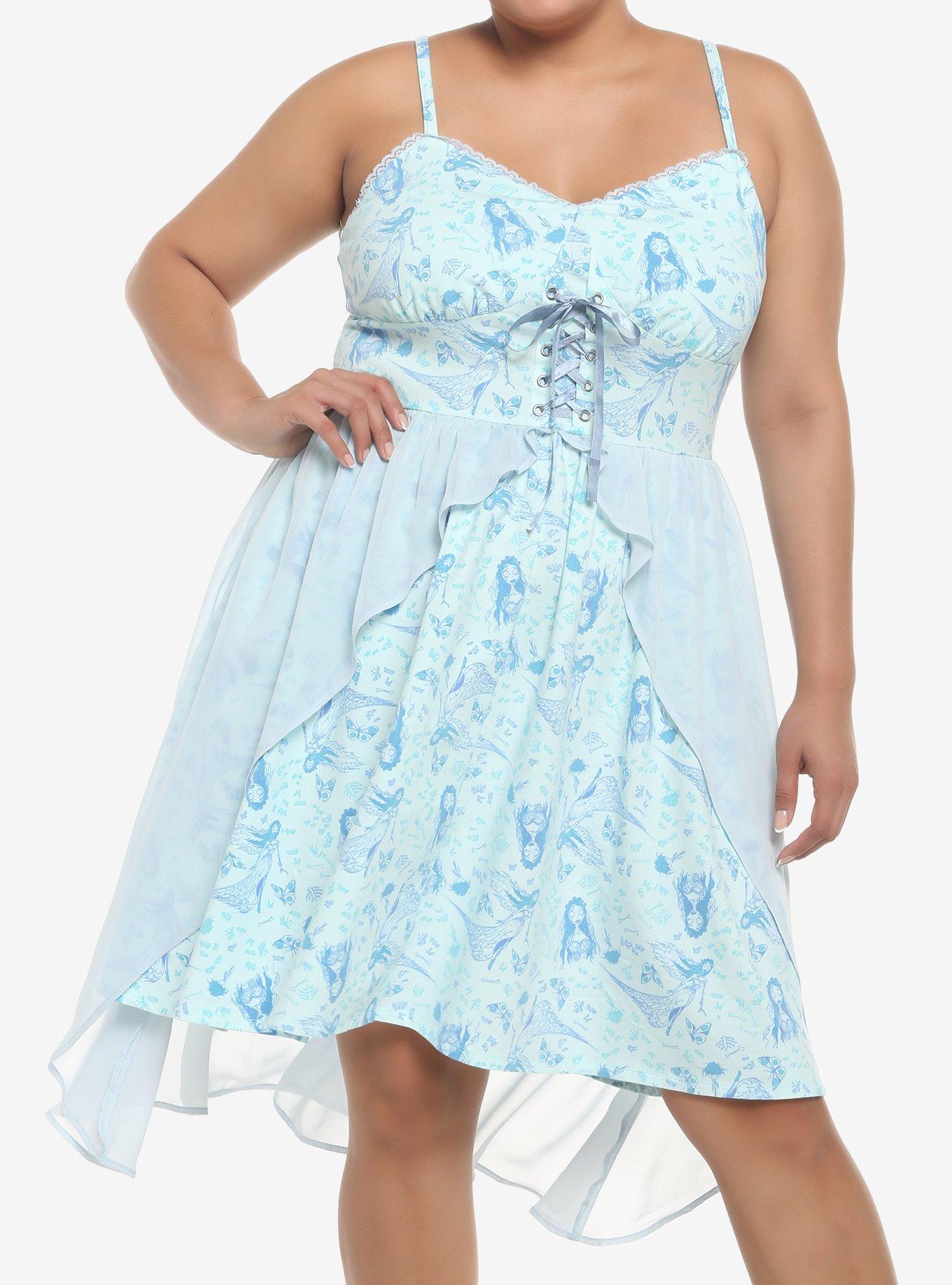 Corpse Bride Emily Flowy Lace-Up Cami Dress Plus Size, BLUE, hi-res