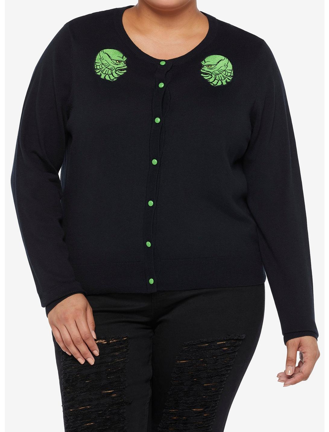 Universal Monsters Creature From The Black Lagoon Cardigan Plus Size, BLACK  GREEN, hi-res