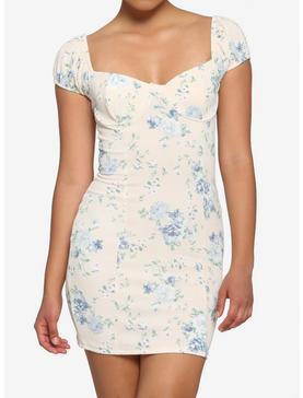 Ivory & Blue Floral Bodycon Dress, , hi-res