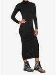 Black Ruched Long-Sleeve Bodycon Dress, BLACK, hi-res
