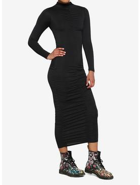 Black Ruched Long-Sleeve Bodycon Dress, , hi-res